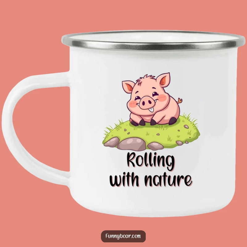Funny Rolling Boar Camping Mug: Durable Chubby Pig Art, Great Funny Gift for Outdoors