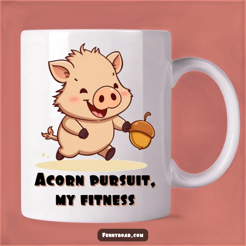 Funny Boar Chasing Acorn Mug: Hilarious Short-Legged Boar Gift for Nature Lovers