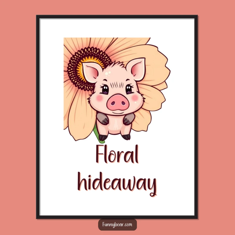 Funny Shy Boar Digital Art: Cute Peeking Pig Print, Instant Funny Gift