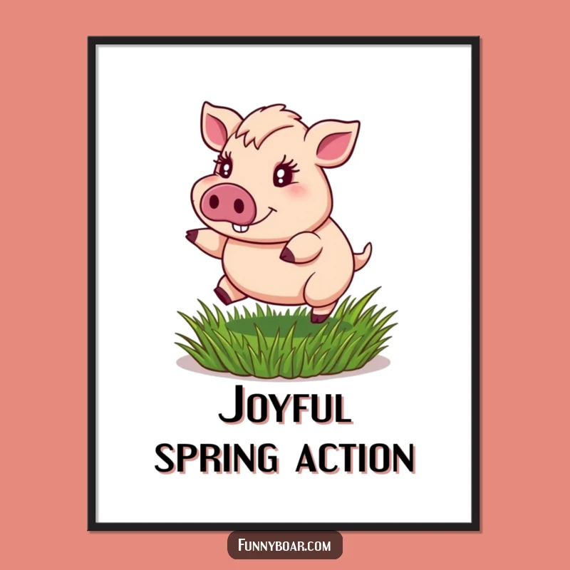 Funny Boar Digital Art: Bouncing Boar's Joyful Spring Print