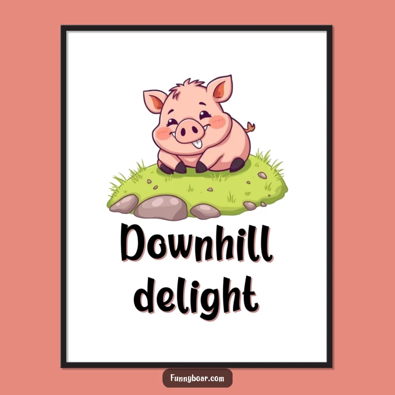Funny Rolling Boar Digital Art: Chubby Pig Print, Instant Funny Gift Download