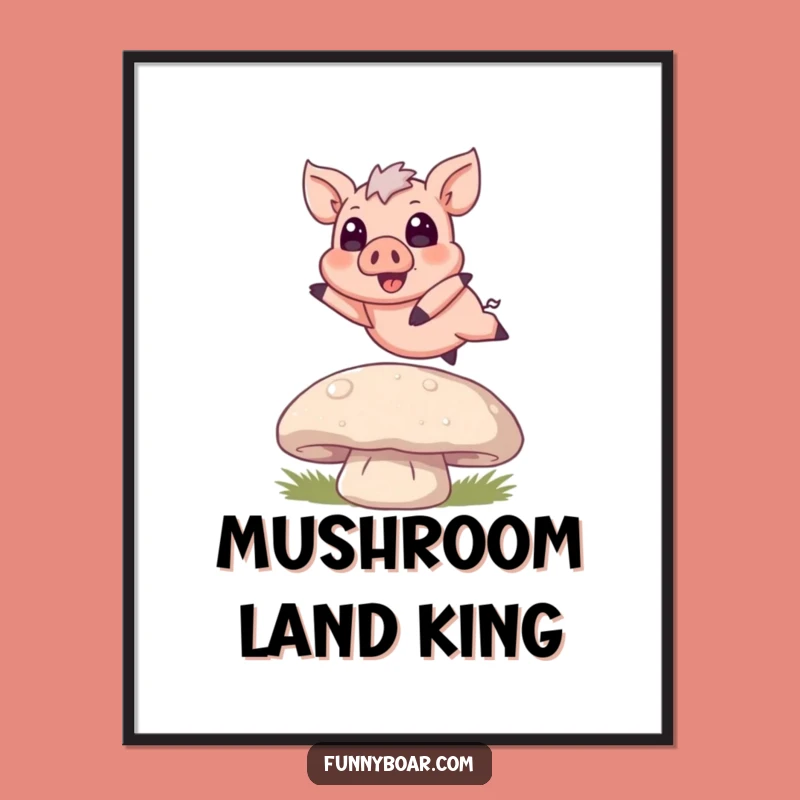 Funny Boar Mushroom Jump Digital Art: Whimsical Pig Print, Instant Funny Gift Download
