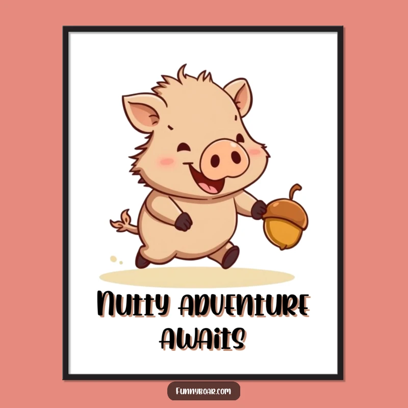 Funny Boar Digital Art: Short-Legged Boar's Joyful Acorn Chase Print