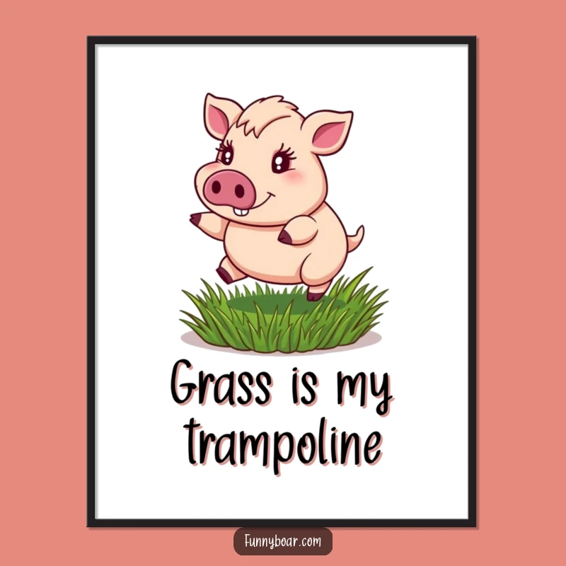 Funny Boar Poster: Whimsical Bouncing Boar's Joyful Spring Wall Art