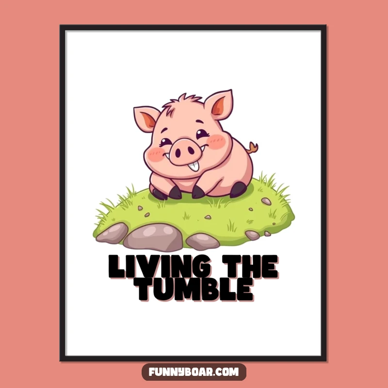 Funny Rolling Boar Poster: Chubby Pig Art Print, Delightful Funny Gift for Walls