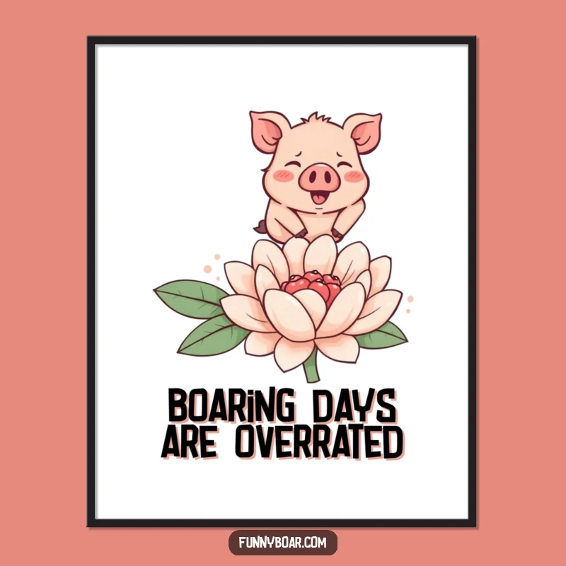 Funny Free Printable Wall Art: Joyful Boar Leap, Flower Art, Downloadable Cute Decor Poster