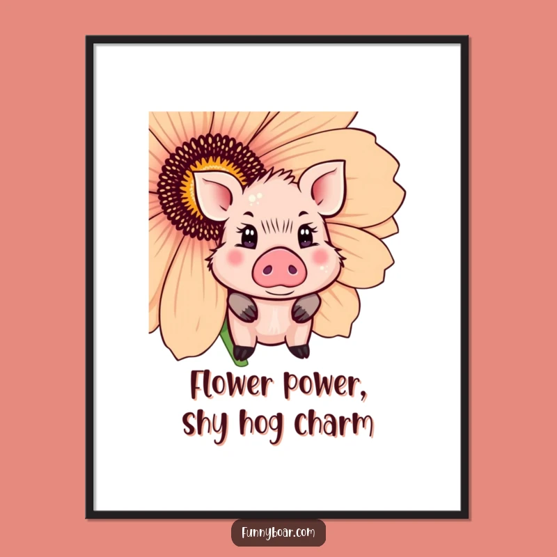 Funny Free Printable Wall Art: Shy Boar Flower Peek Downloadable Decor