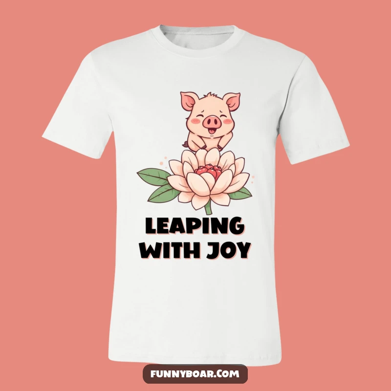 Funny Boar Flower Leap T-Shirt: Cute Cartoon Animal Tee for Garden Fun
