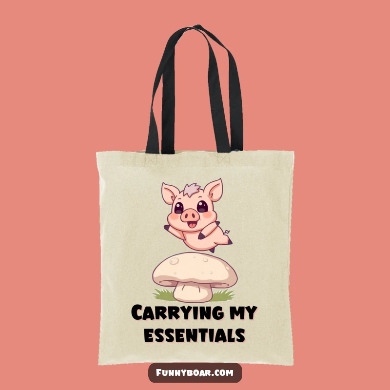 Funny Boar Mushroom Jump Tote Bag: Whimsical Pig Art, Practical and Funny Gift Choice