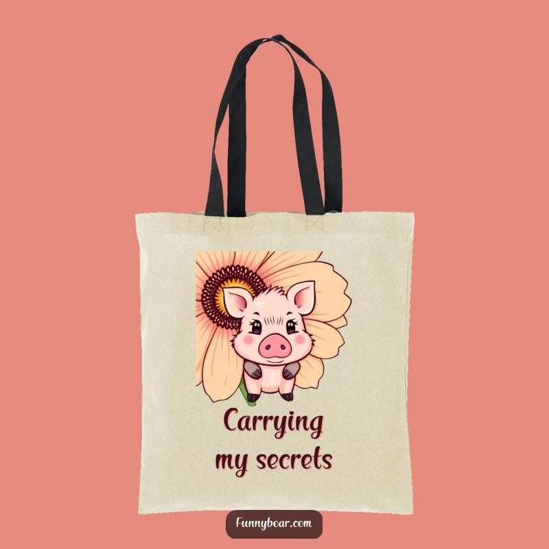 Funny Shy Boar Tote Bag: Cute Peeking Pig Art, Practical Funny Gift