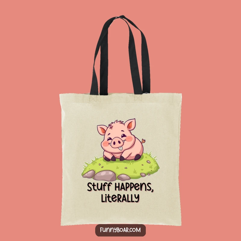 Funny Rolling Boar Tote Bag: Chubby Pig Art, Practical and Funny Gift for Errands